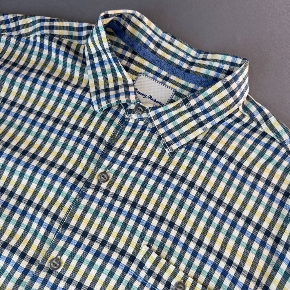 Tommy Bahama Silk Button-Up Shirt Summer Casual Preppy Multicolor Plaid Sz XXL